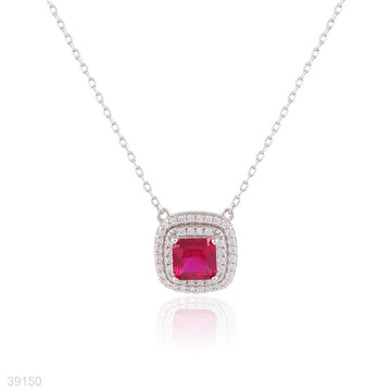 pendant double line square zircon lux-silver-red