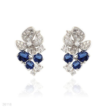 blossoming blue flower silver earrings